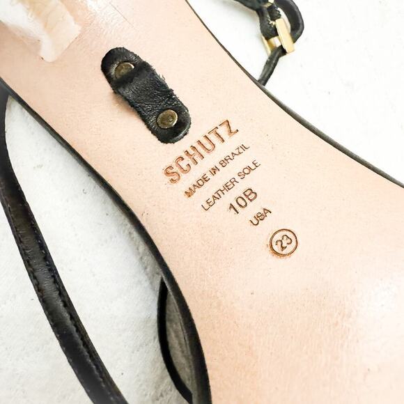 Schutz Lace Up Leather Strappy Stiletto Black Square Toe Sandal Size 10 - Picture 4 of 5